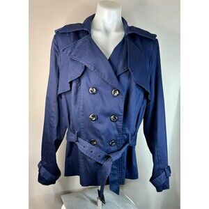 Ashley Stewart Womens All Weather Trench Style Coat 14/16 Blue Belted Jacket